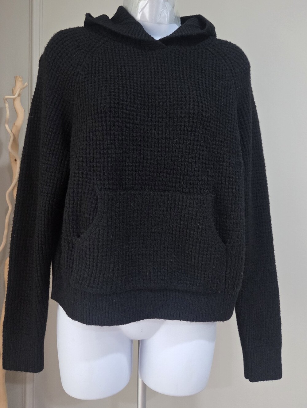 NWT Aeropostale Black Waffle-Knit Hooded Pullover sz.S